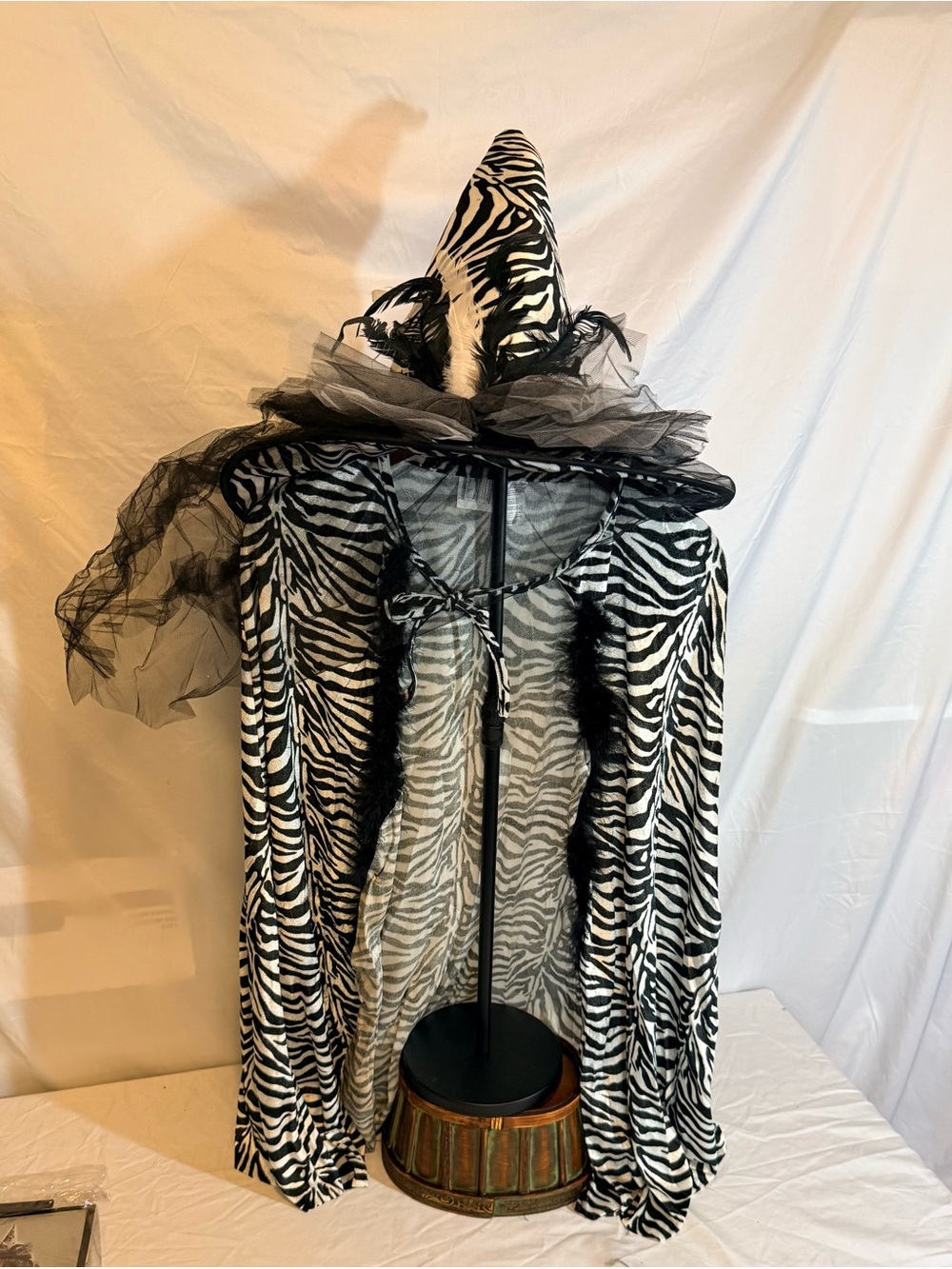 Party City Black & White Zebra Witch Cape and Hat Set